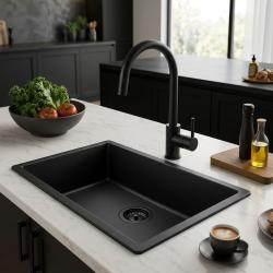 black-kitchen-sink-with-faucet-marble-countertop